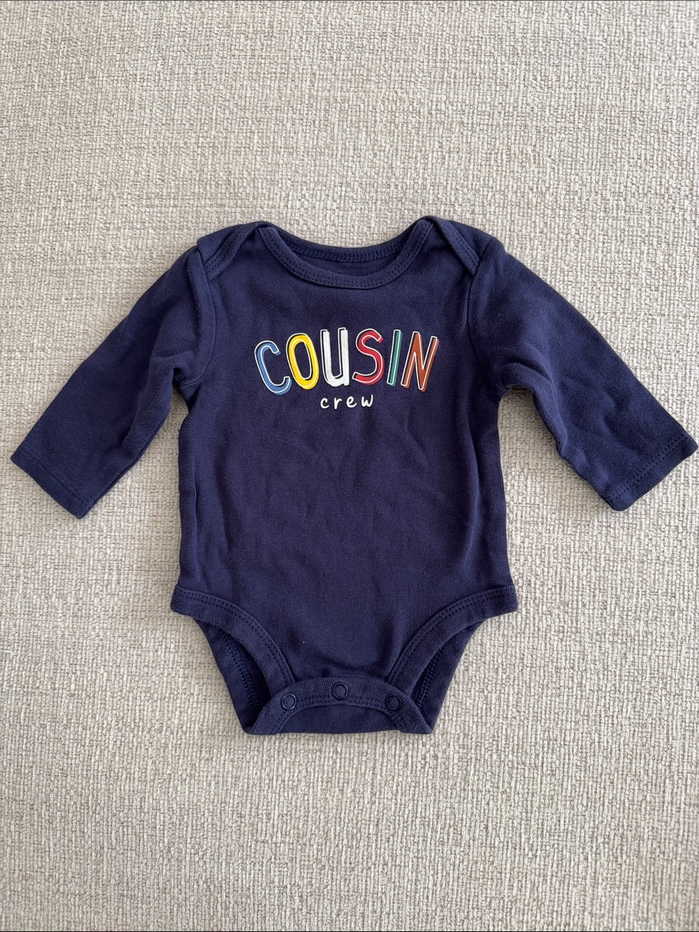 Kids Navy "Cousin Crew" Long-Sleeve One-Piece Bodysuit